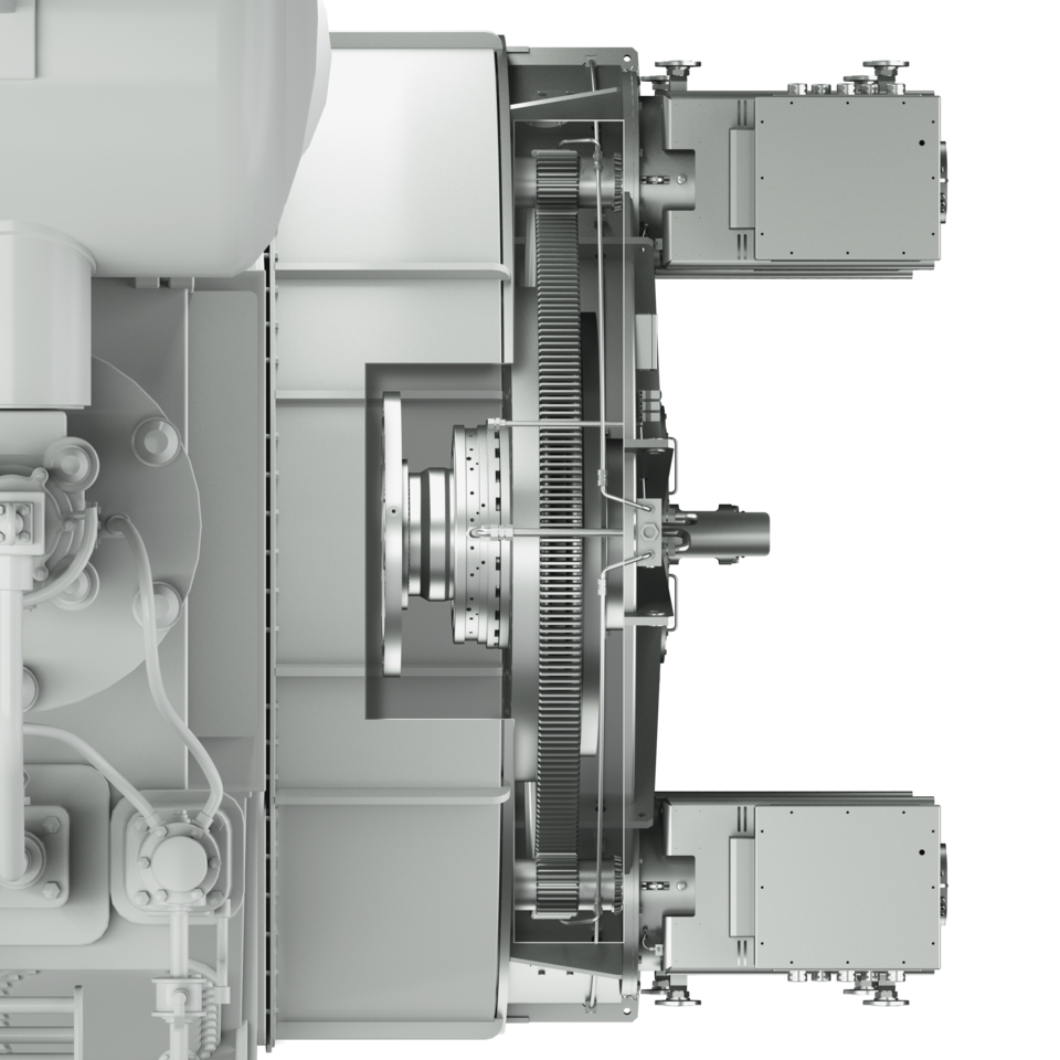 Front end shaft generator compact and easy to install. RENK