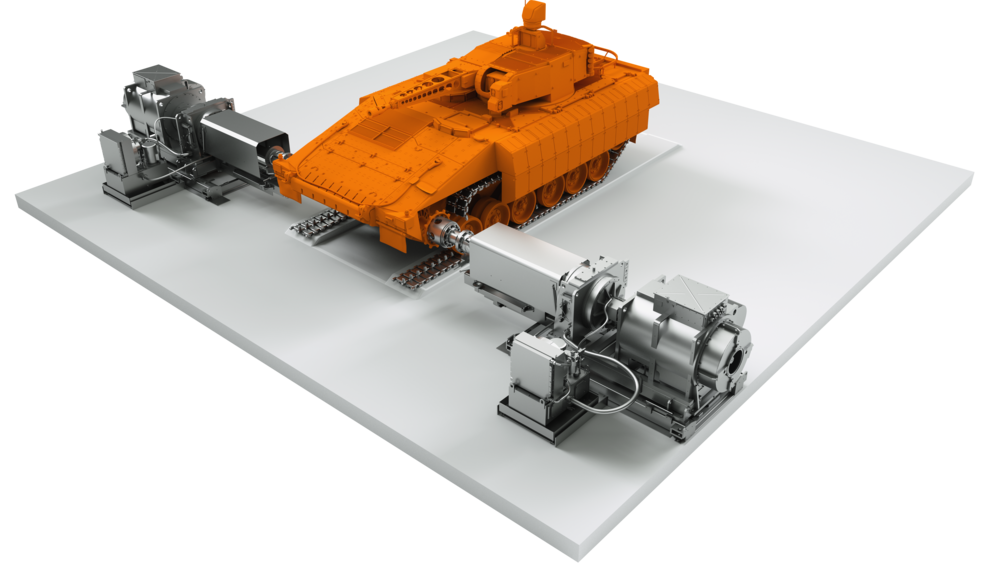 Hub-loading test benches for tracked and wheeled vehicles